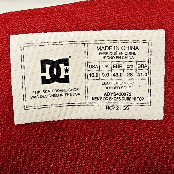 DC Cure Hi-Top Red and White Skate Sneakers ADYS400072 Men's Size 10 - Picture 9 of 11